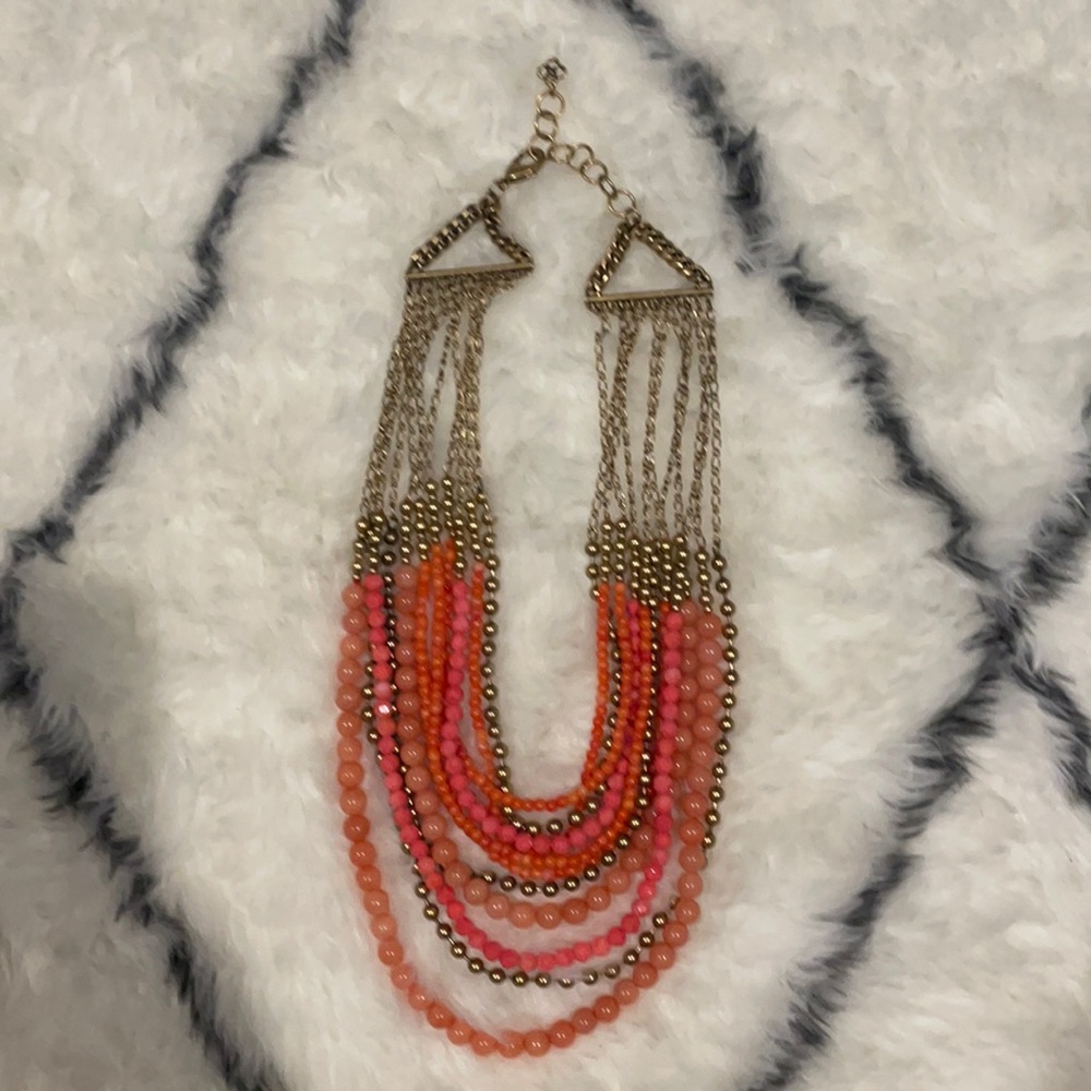 Stella & Dot Multi-Strand Pink Orange Gold Beaded Statement Necklace